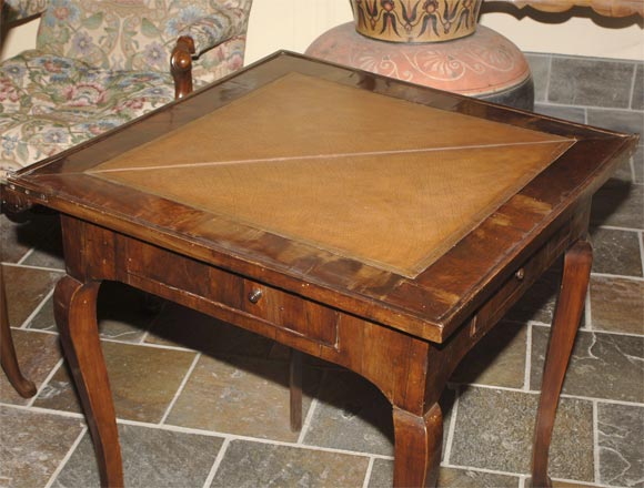 Italian inlaid walnut triangular games table
