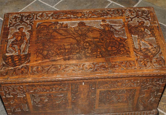 Italian baroque carved and ink-decorated cassone In Good Condition For Sale In San Francisco, CA