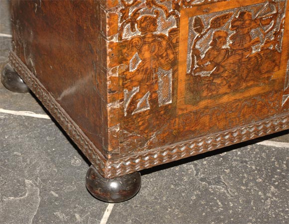 18th Century and Earlier Italian baroque carved and ink-decorated cassone For Sale