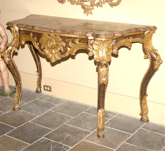 Italian polychrome decorated parcel-gilt console table