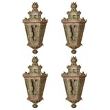 Set of Four Venetian tole peinte hexagonal pole lanterns