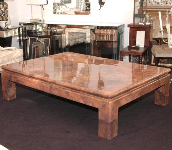 A Monumental Goatskin Parchment Coffee Table by J. Robert Scott