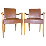 Antique Pair leather bridge chairs