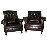Napoleon III arm chairs in original leather