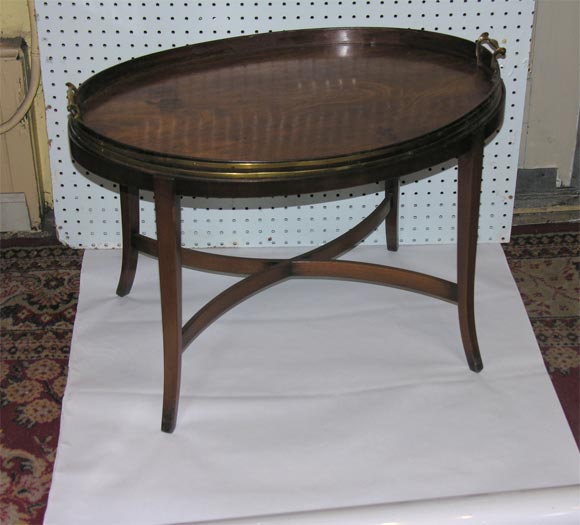 An Antique Oval Mahogany  Tray on Later Base