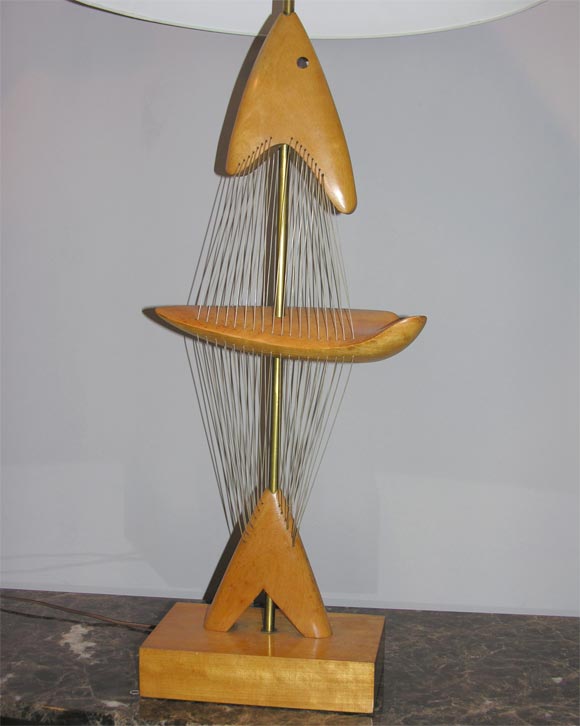 Brass  Clark Voorhees Table Lamp Mid Century ModernAbstract  Sculptural Fish  For Sale