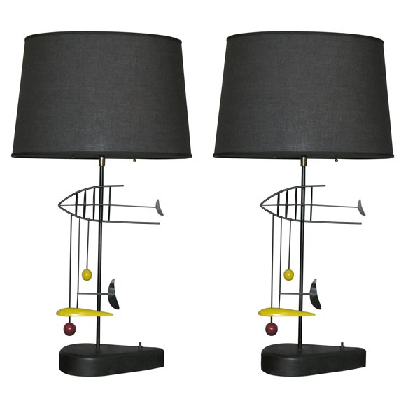 A Pair of Sculptural Table Lamps of Abstract Fish by Heifetz