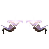 A Pair of Exceptional Bronze and Glass Dove Wall Sconces