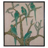 A Framed Hand Painted Silk Art Deco Wall Hanging