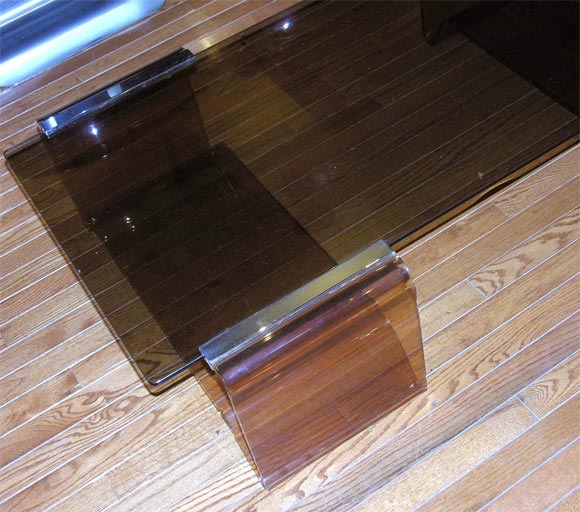 French Brown Smoked Glass and Lucite Coffee Table