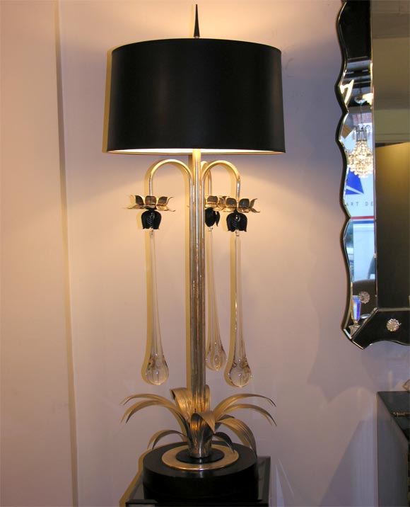 Lotus Lamp With Large Crystal Drops