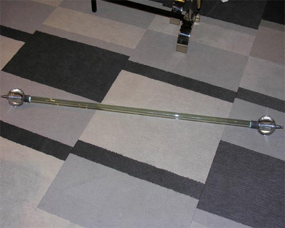 All glass rods with glass ball finials,<br />
and brushed nickel fittings.