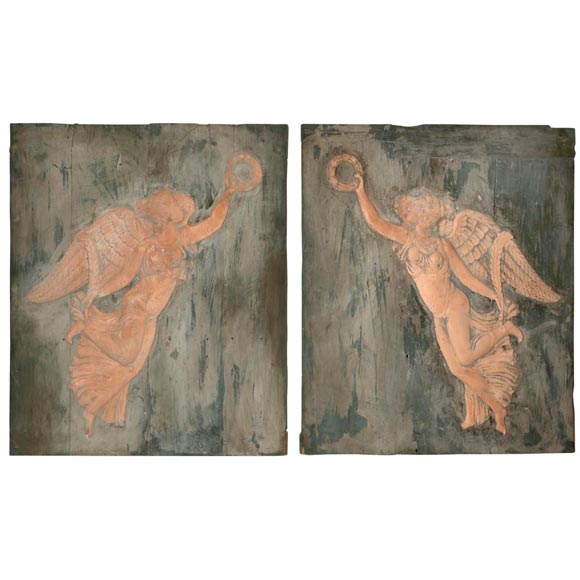 Pair 19th Century  Sculptures on Wood Panels For Sale