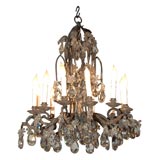 19th Century French Iron and Crystal 12 lite Candelier