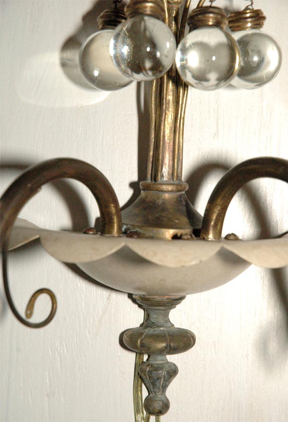 20th Century Pr Tole Brass & Crystal Sconces For Sale