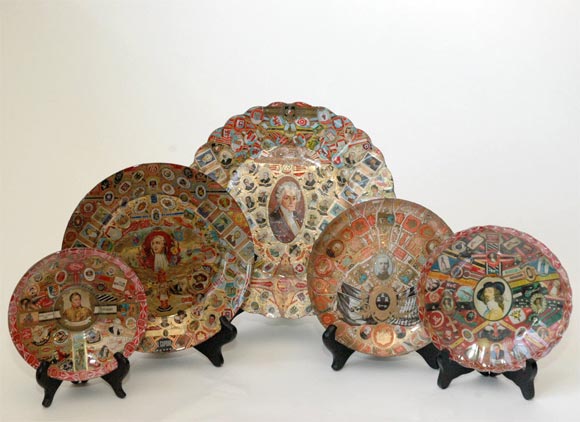 These five plates were bought as a collection. The plates are of various sizes and shapes, some are marked 