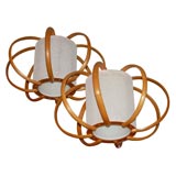 Pair of Vintage Bent Bamboo Hanging Lamps