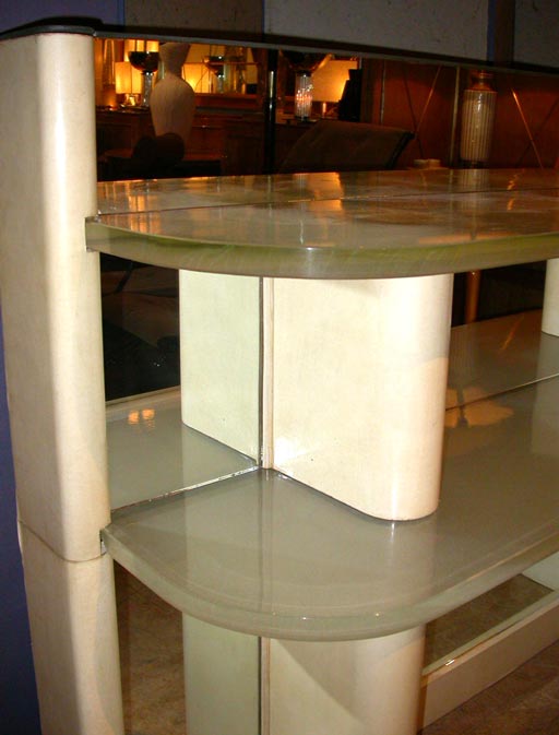 Jacques Adnet Parchment and Mirror Wall Étagère