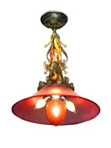 Cranberry Glass and Iron Chandelier