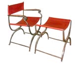 French Iron Folding Arm Chair and Ottoman