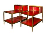 Pair of Red Leather End Tables by Maison Jansen