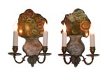 Pair of Bagues Eglomise and Bronze Two Light Sconces