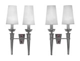 Pair of Two Light Nickeled Bronze Sconces