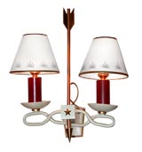 Pair of Red Lacquer Two Light Sconces