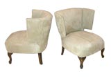 Stylish Pair Edwardian  Slipper Chairs In Sage Green Ultrasuede