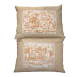 Pair Early Toile Ochre Pillows
