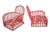 Fun Pair Of Rattan Chairs in Distressed Red Paint