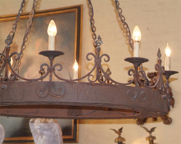 19th Century Spanish baroque wrought-iron chandelier For Sale