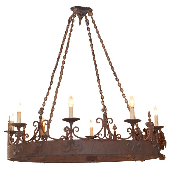 Spanish baroque wrought-iron chandelier For Sale