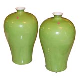 Pair of Chinese Apple Green Glazed Meiping Vases