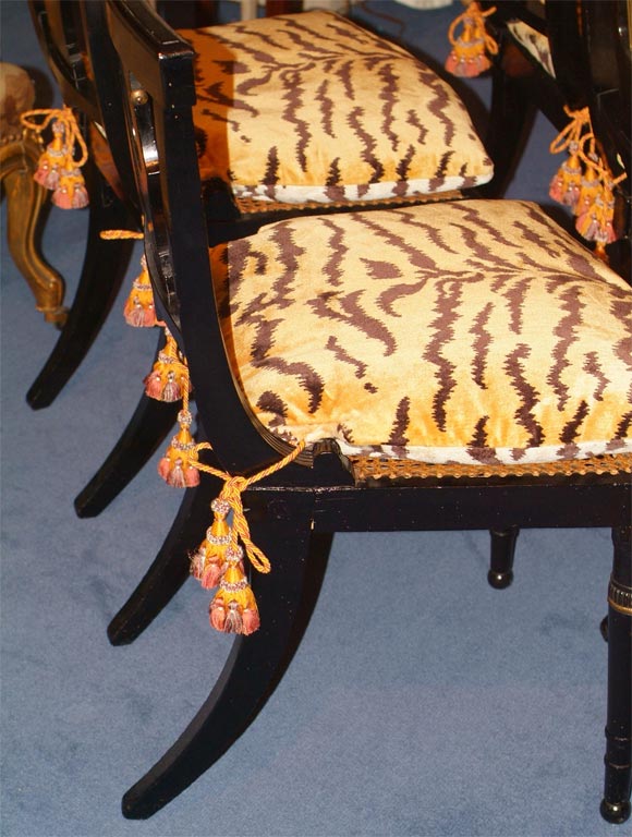 Brass Set of Four Regency Style Ebonized Side Chairs