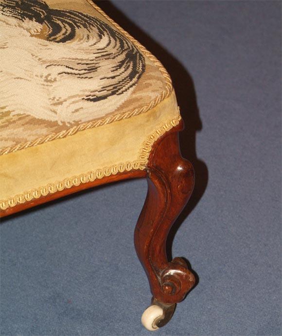 English George II Style Needlework Upholstered Rosewood Ottoman
