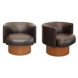 Vintage Vladimir Kagan Leather Swivel Chairs