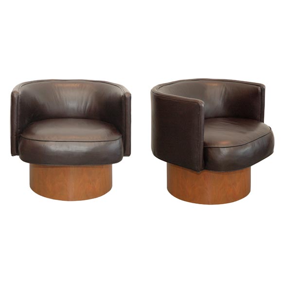 Vladimir Kagan Leather Swivel Chairs