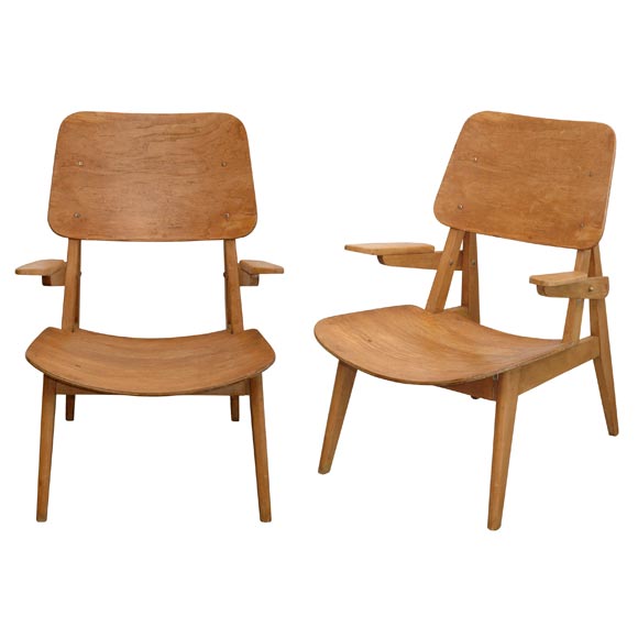 Rare Oak Chairs in style of Perriand
