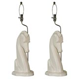 Pair of White Lacquer Horsehead Lamps