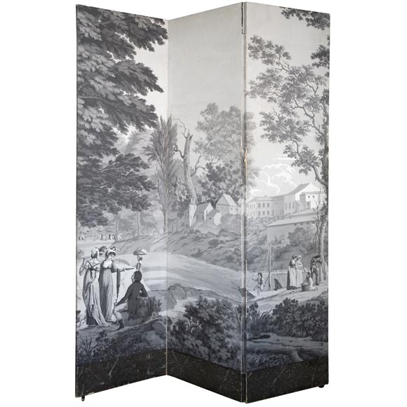 19thC Zuber Grisaille Wallpaper Screen