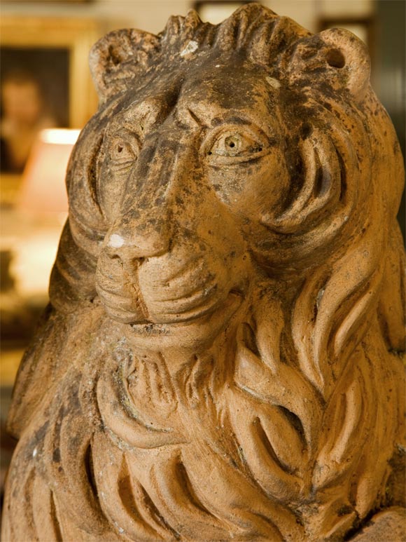 French Pair of Terra Cotta Lions For Sale