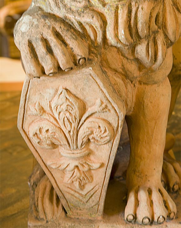 Pair of Terra Cotta Lions In Good Condition For Sale In New Orleans, LA
