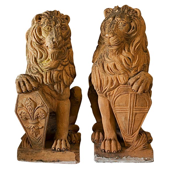 Pair of Terra Cotta Lions For Sale