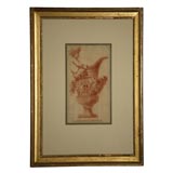French red chalk drawing of a faune on an urn.