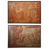 Pair of framed 18c.Toile de Jouey fragments.