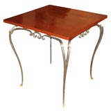 Vintage Lacquered Table with Silver and Gold Wrought Iron Legs