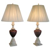 A Spectacular Pair of Alabaster and Murano Glass Lamps