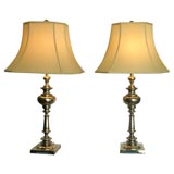 A Pair  of 1940s  Tall Brass Lamps