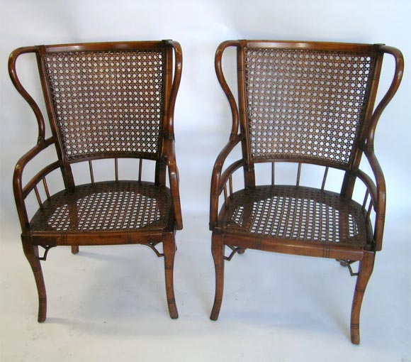 A Pair of Bentwood West Indies Mahogany Arm Chairs